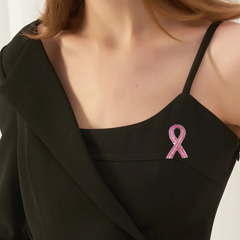 

PBR001(12), Brand New Elegant Pink Rhinestone Crystal Breast Cancer Awareness Ribbon Brooch Pin