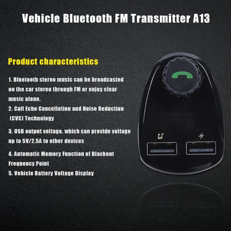 A13 bluetooth fm-передатчик беспроводной модулятор громкой связи автомобильный комплект MP3 музыкальный плеер USB зарядное устройство Авто электроника Аксессуары