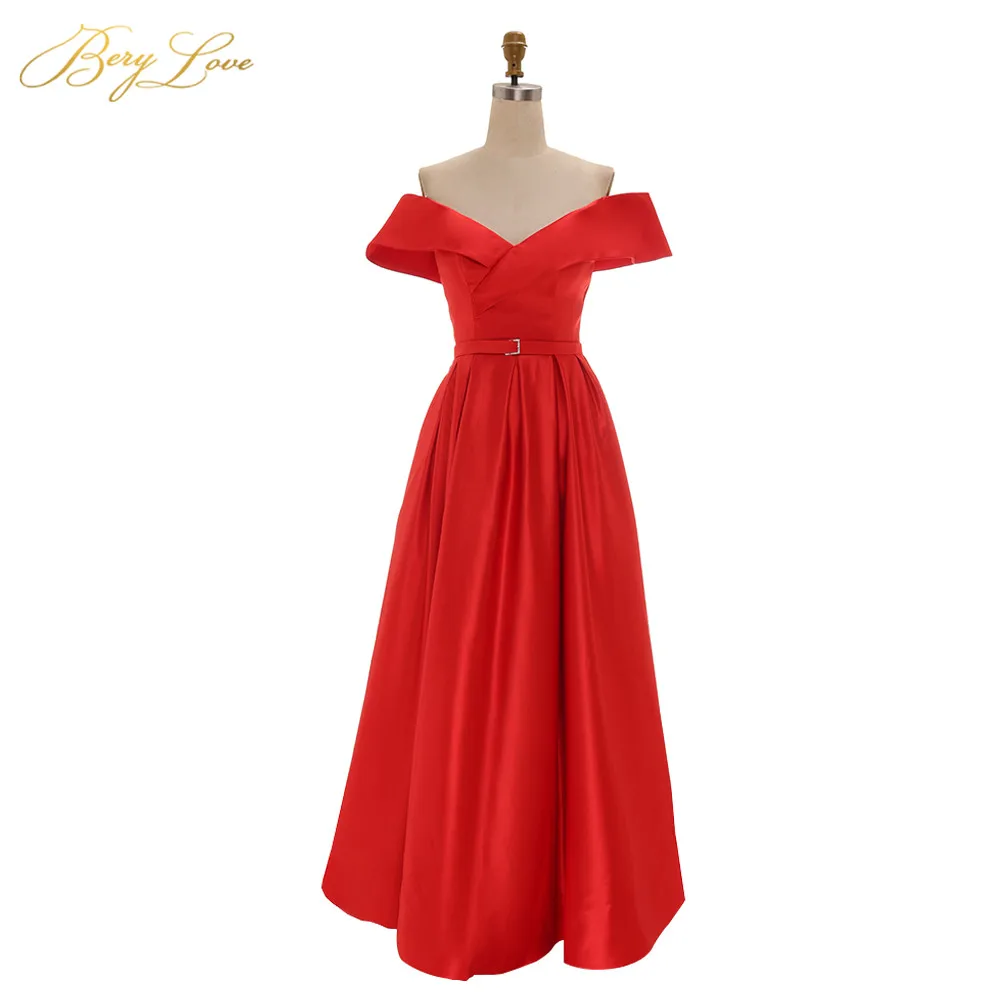 BeryLove Red Formal Evening Dress with Off-Shoulder High Slit - Long Navy Prom Gown image 3