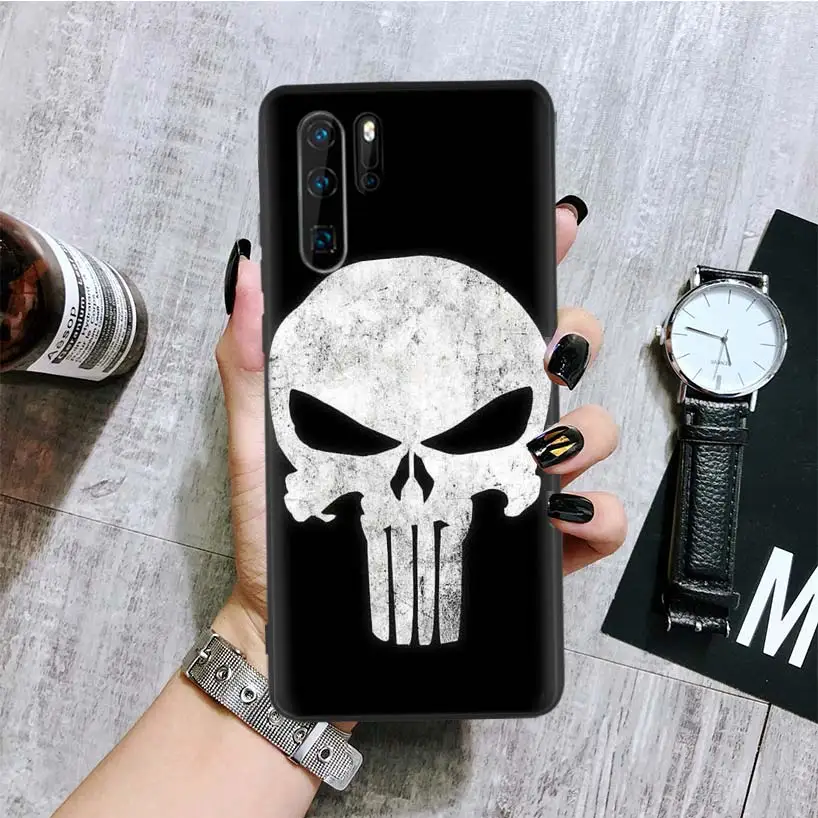 Marvel Punisher Black Phone Case For Huawei Mate 30 20 10 P30 P20 P10 Pro Lite P Smart Z Luxury Cover Coque Shell - Цвет: BA311-6