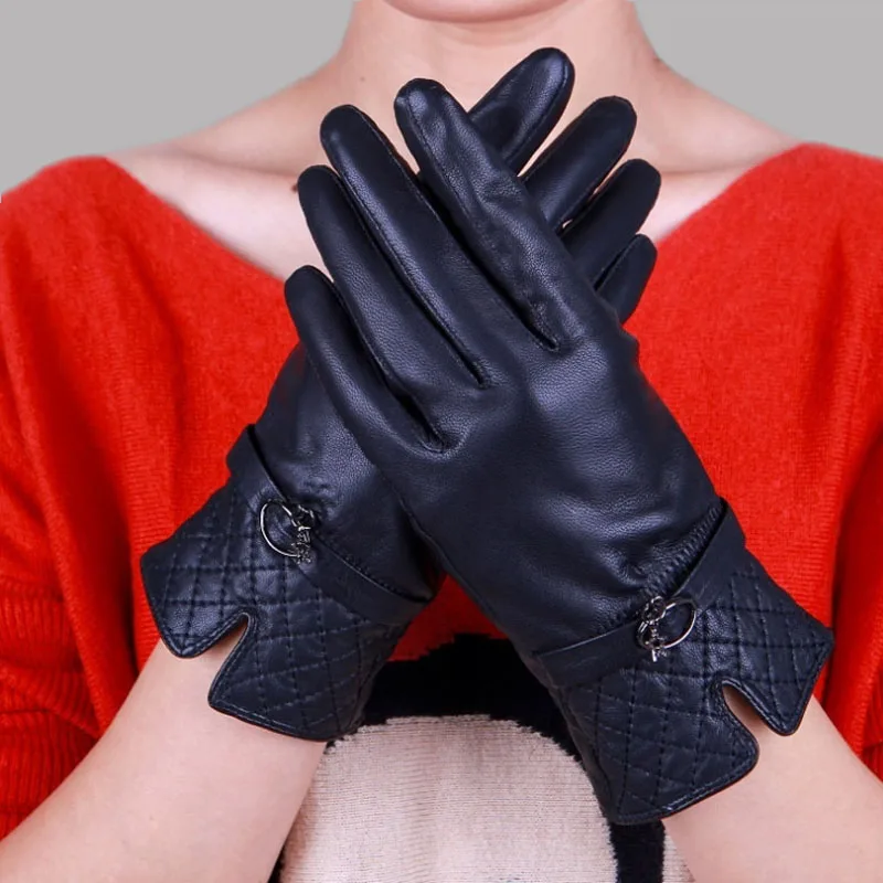 Зимние женские теплые перчатки из натуральной кожи черные шерстяные Invierno Mujer однотонные модные перчатки для сенсорного экрана меховые перчатки на Рождество
