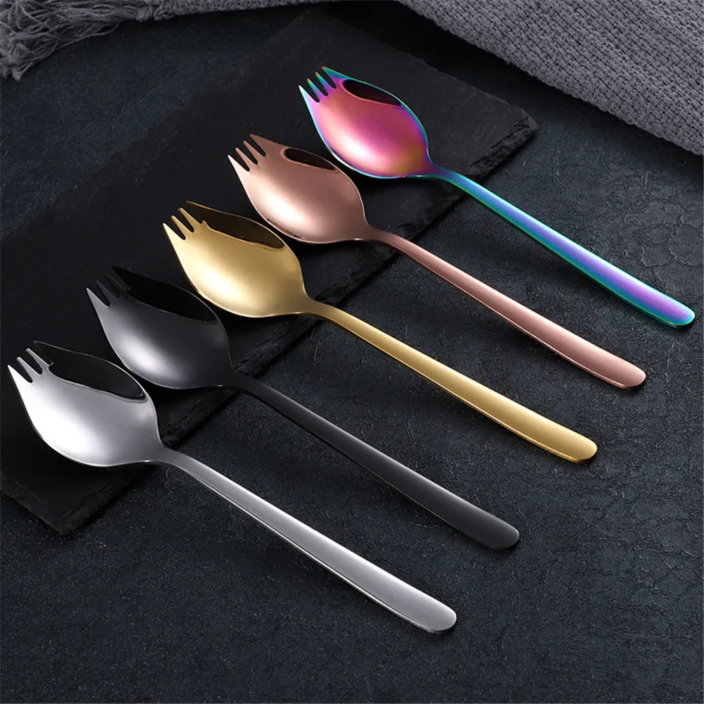 

Creative Stainless Steel Spoon Fork Reusable Fruit Pasta Salad Fork Rose Gold Silver Colorful Kitchen Tableware Lunch Decoration