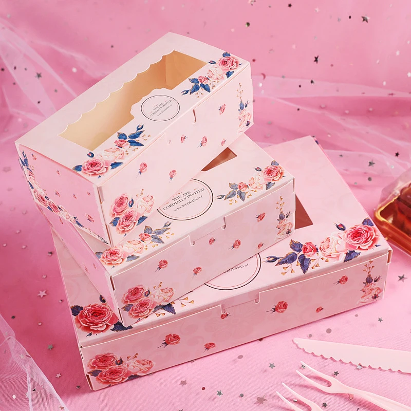 

20 шт бумажная Подарочная коробка с окном розовый цветок кекс коробка упаковка коробки для торта конфеты печенье Рождественская вечеринка Сувениры