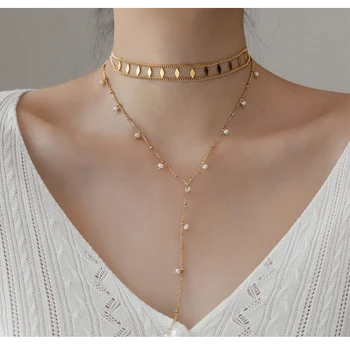 

Timeless Wonder Glam Natural Pearl Geo Wrap Necklace Women Stainless Steel Jewelry Gothic Designer Hip Hop Trendy Top Japan 2443