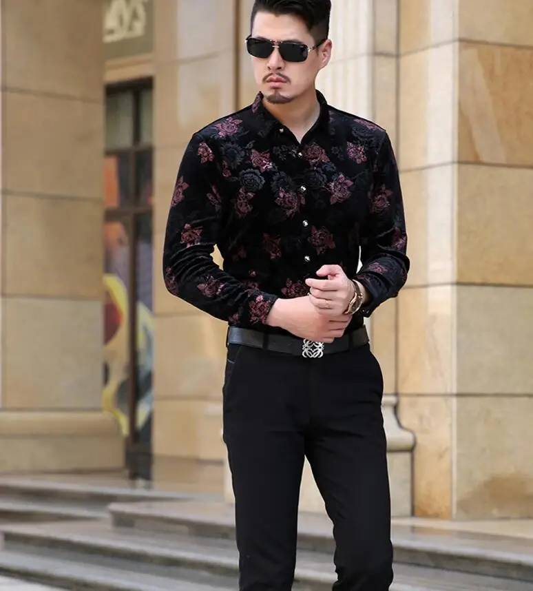 Новая осенняя и зимняя теплая кашемировая фланелевая рубашка, маленькие мужские Золотые рубашки с цветочным принтом