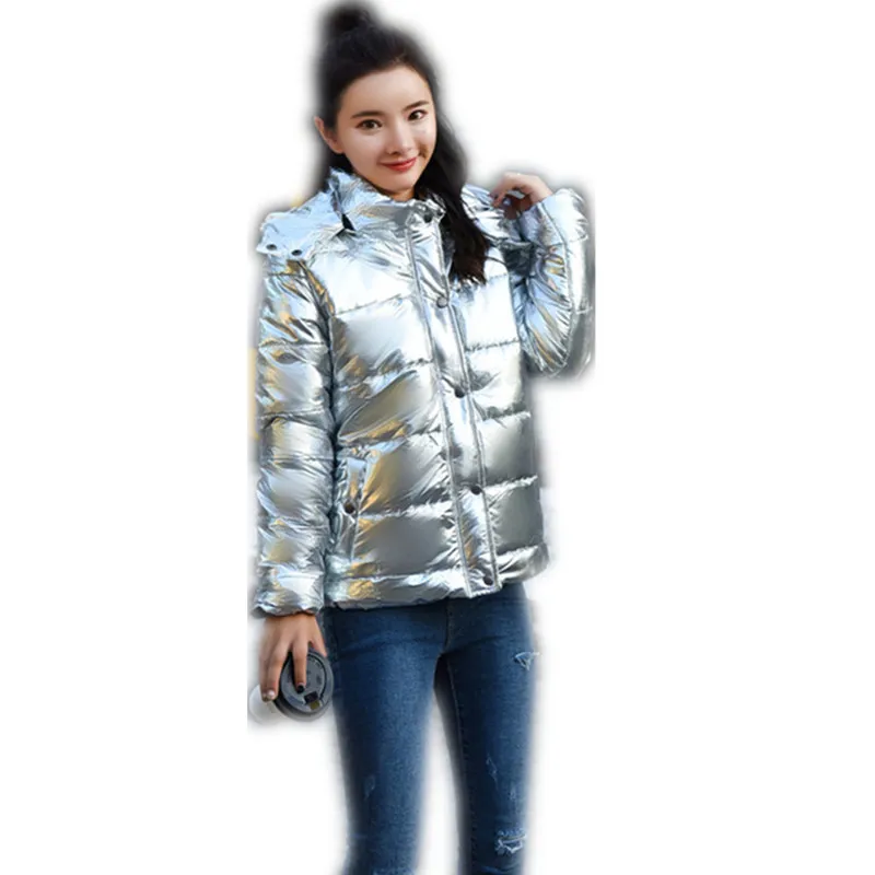 Goede 2019 Herfst vrouwen Winter Jassen Mode Zilveren Hooded Parka Vrouw Winter Jas Vrouwen Zakken Gewatteerde Katoenen Parka