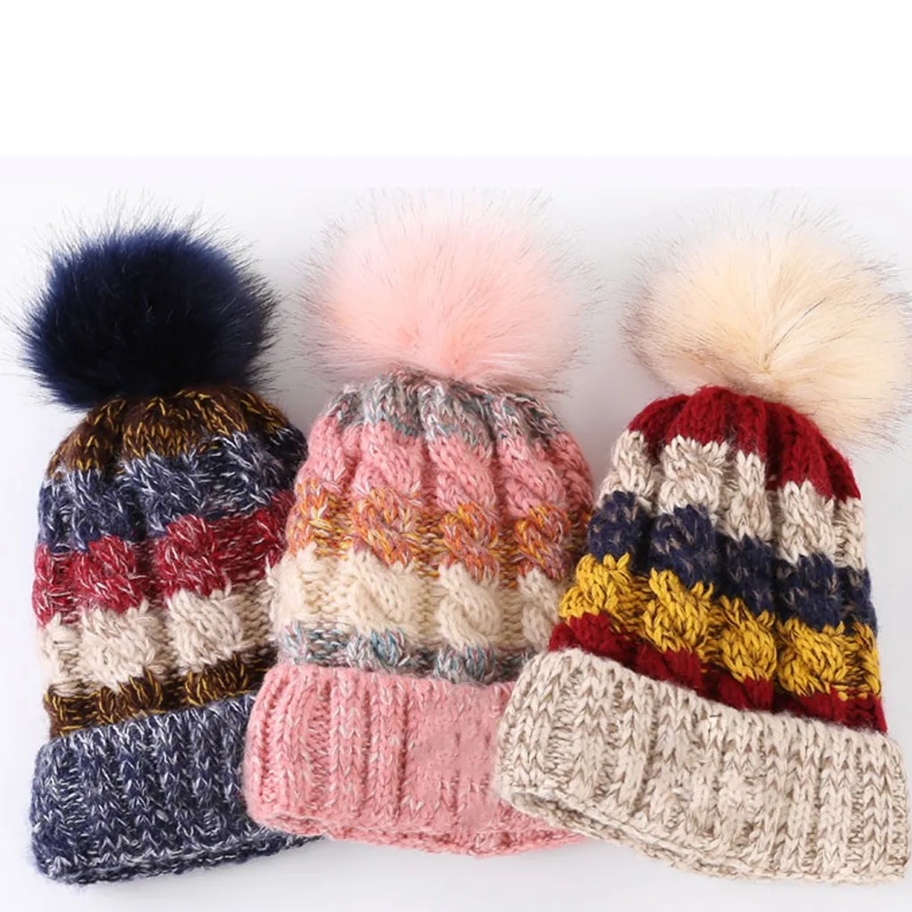 Fashion ladies wool hat winter warm four-color stitching thick wool hat patchwork knit windbreaker casual hat ski Y10.21