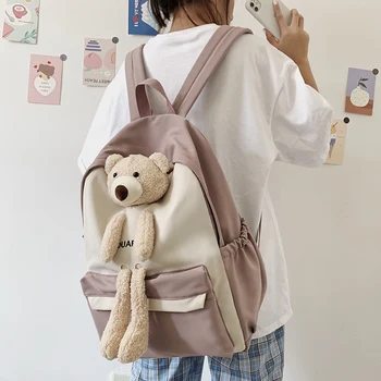 

Cute Women's Backpack Nylon Waterproof Mesh Red Bear Backpack Cute Student Backpacks Black Bag Pack High Quality Fabric 2020