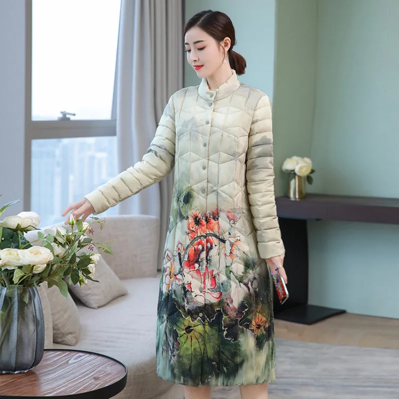 

Imitated Silk Fabric down Jacket Cotton-padded Clothes Women's Mid-length 2019 New Style Autumn And Winter Light & Fashionable C