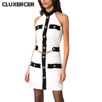 

Summer Women Sexy Backlesss Mini Dress Elegant Night Club Party Dresses Female Halter Neck Sleeveless Bodycon Pencil Dress