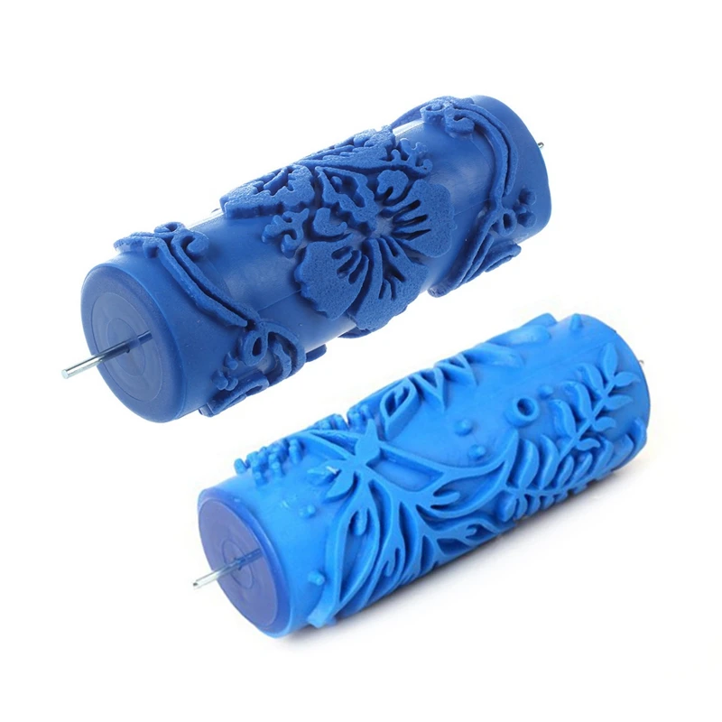 1Pcs DIY Tree Pattern Paint Roller for Wall Decoration& 1Pcs Paint Roller for Machine Designs Flowers- Blue 15 Cm