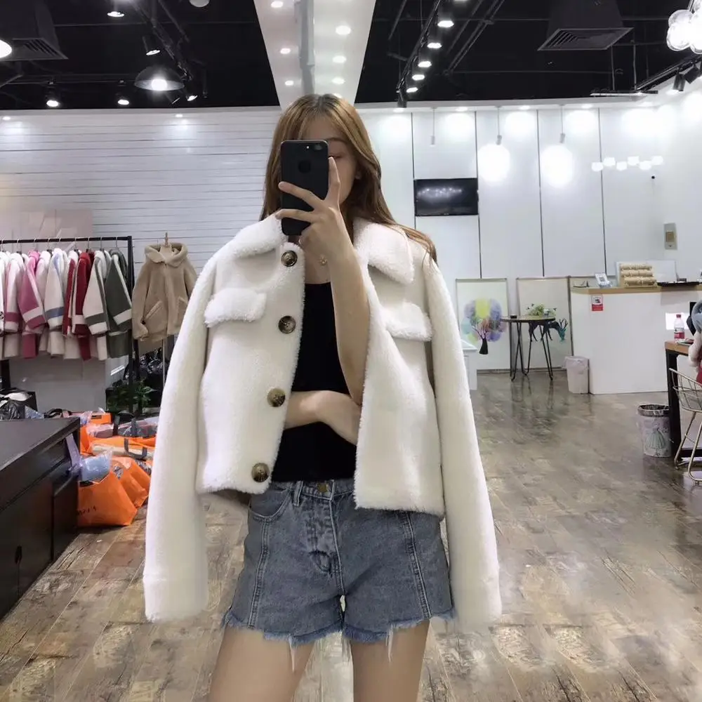 White 30% натуральное шерстяное меховое пальто для женщин зима новая мода короткое Стильное женское пальто - Цвет: White