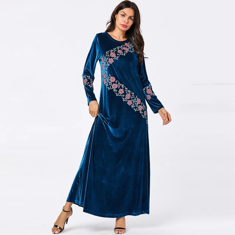 blue dress Плюс Размеры абайя, кафтан dubai длинный рукав хиджаб мусульманское платье исламское Костюмы Абая для женщин турецкие платья Кафтан халат Ислам - Цвет: blue dress