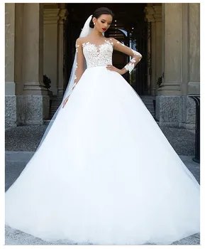 

Long Sleeve Wedding Dresses Lace Allpiqued Bridal Gowns 2020 Fluffy Boho Bride Dress White Plus Size