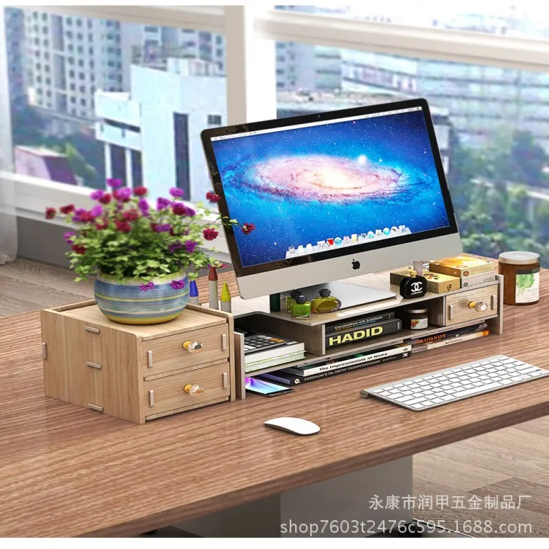 Креативный lcd Компьютерный дисплей, деревянный офисный Настольный приёмный ящик, отделочная полка, настольный органайзер, подставка для ноутбука