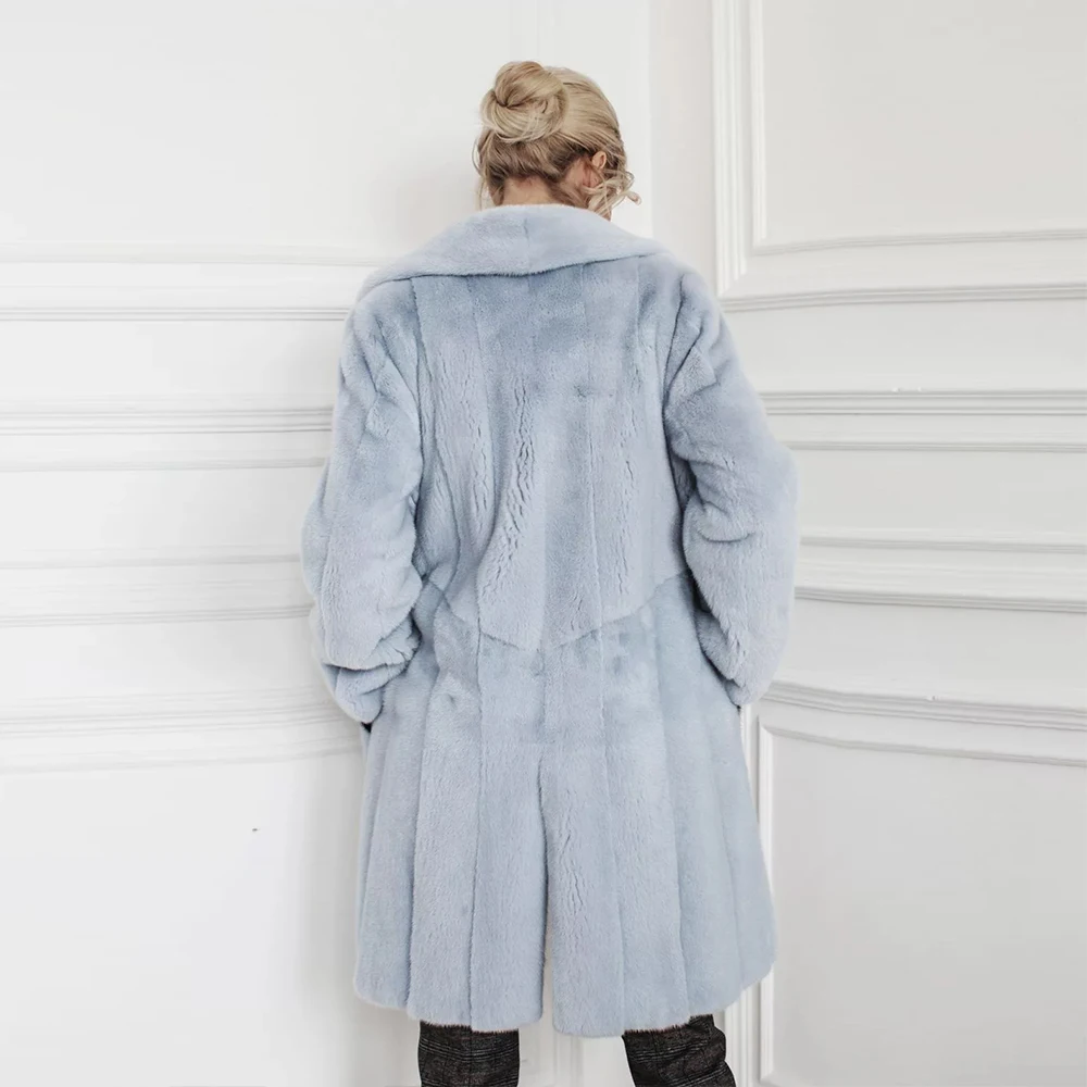 Верхняя шуба из натуральной норки, Женское зимнее пальто, синяя куртка с воротником с лацканами, синий мех норки, натуральная кожа, куртки из натурального меха