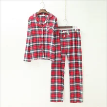 Новые осенние комплекты из двух предметов женский удобный клетчатый женский пижамный комплект хлопковый пижамный комплект Laides рубашка с длинными рукавами+ брюки