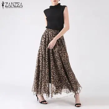 

Sexy Leopard Print Skirts Women's Maxi Vestido ZANZEA Casual Summer Elastic Waist Faldas Saia Female Beach Robe Femme Plus Size