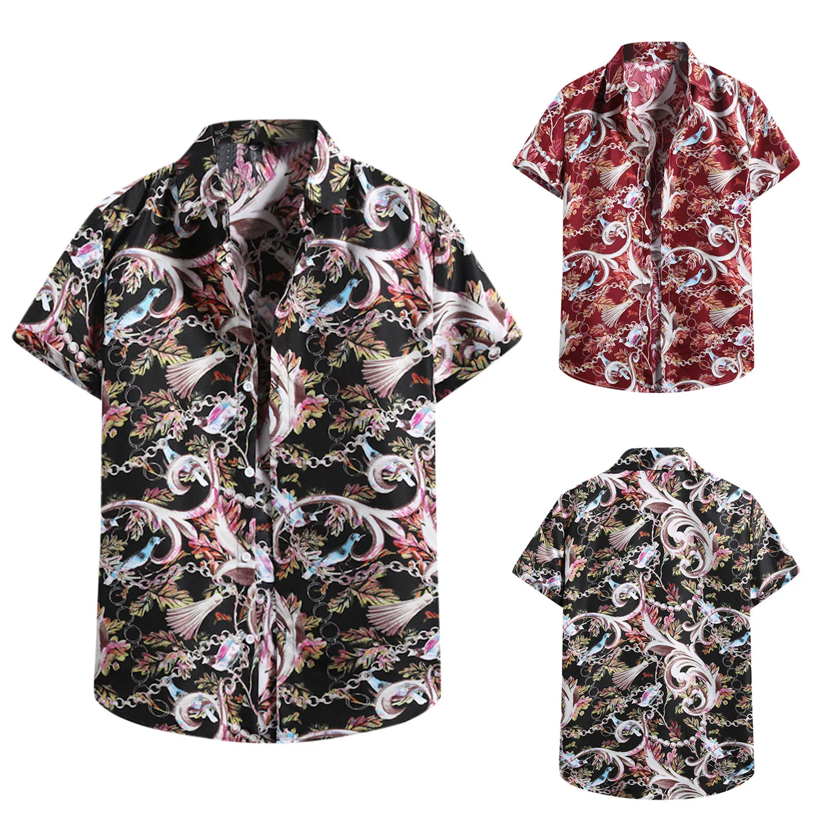 

2021 Shirts For Mens Fashion Cardigan Short Sleeve Hawaiian Beach Flower Shirt Men's Turn-Down Collar Shirt Male Shirts Blouse