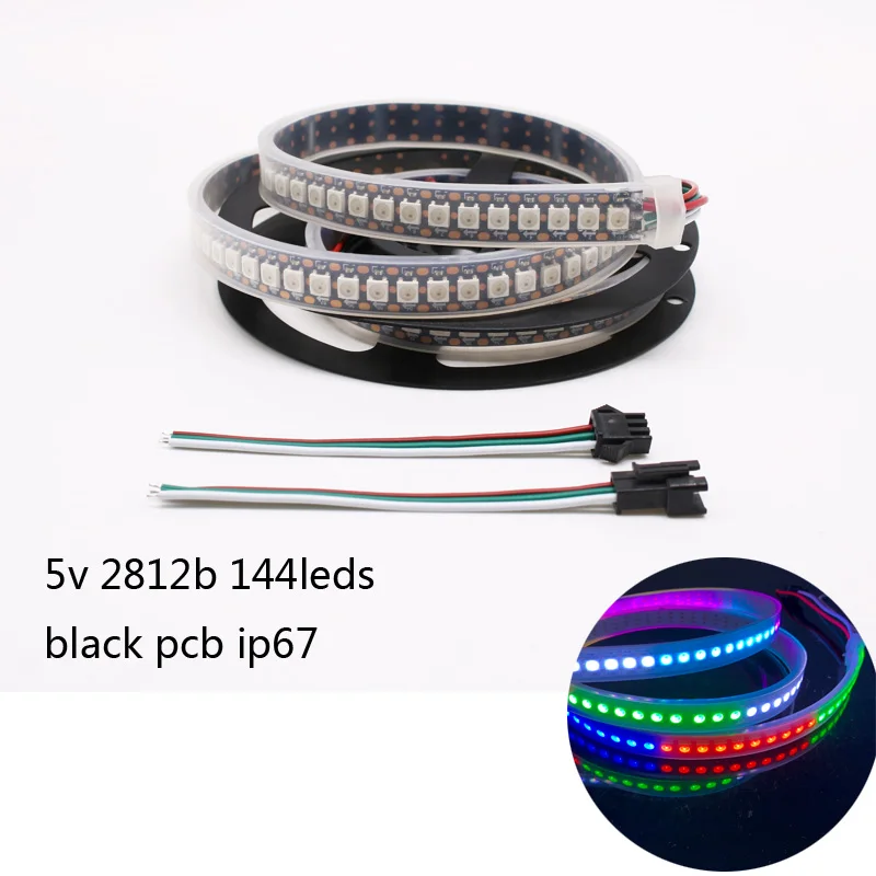 1M 2M 5V индивидуально адресуемых Smart RGB светодиодный полосы WS2812B 2812b светодиодный пиксель полосы света черный/белый PCB 144 светодиодный s/m Full Цвет - Испускаемый цвет: plack ip67