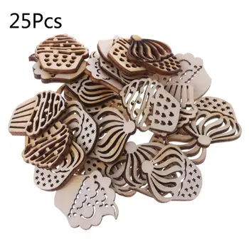 

25pcs Laser Cut Wood Embellishment Wooden Cake Shape Craft Wedding Decor