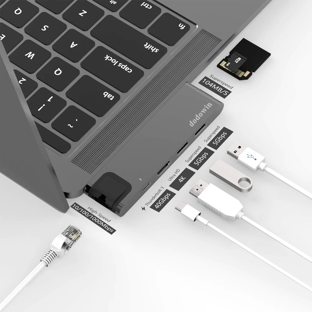 

HOT USB C HUB 1*Gigabit Ethernet 2*USB 3.0 USB Adaptor Compatible For Macbooks Air 2018 Macbooks Pro SD/TF Card Reader 4K HDMI