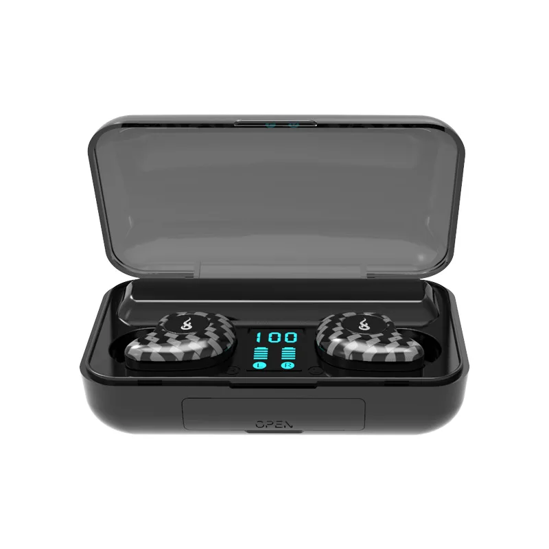 M20 TWS 5,0 Bluetooth наушники 9D стерео беспроводные наушники с двойным микрофоном светодиодный цифровой внешний аккумулятор шумоподавитель гарнитура - Цвет: Черный