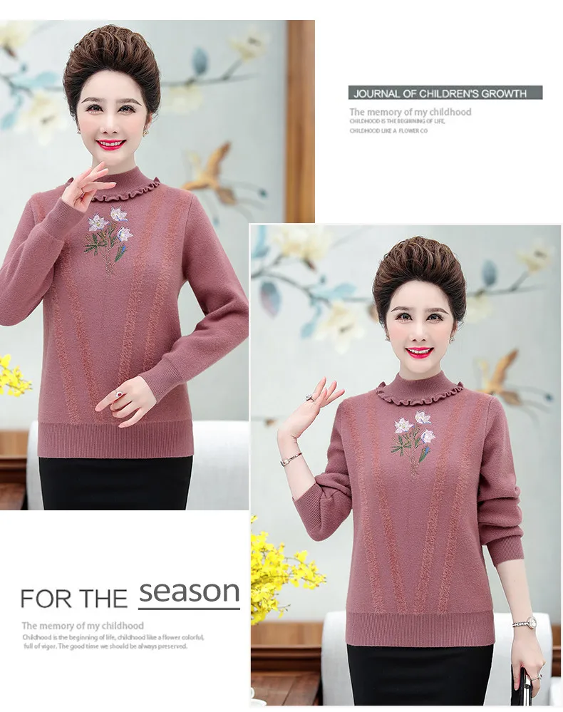 XJXKS Women winter sweater new exquisite embroidery plus size cashmere knit turtleneck sweater women pullover