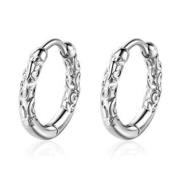 

Geometric Black Metal Engrave Flower Hoop Earrings For Women Korean Fashion Jewelry Gifts