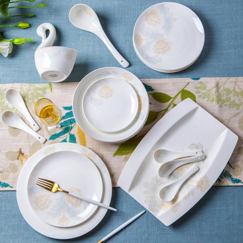 60 Heads Dinnerware Sets Jingdezhen ceramics Dinner Dish Rice Salad Noodles Bowl home dish soup bowl taste dish rice bowl Pot