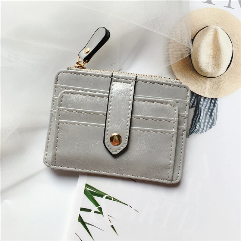 1PC Mini Credit Card Holder Cover Zipper Hasp Unisex Small Wallet Ultra-Thin Organizer Case Package Women PU Leather Coin Purse