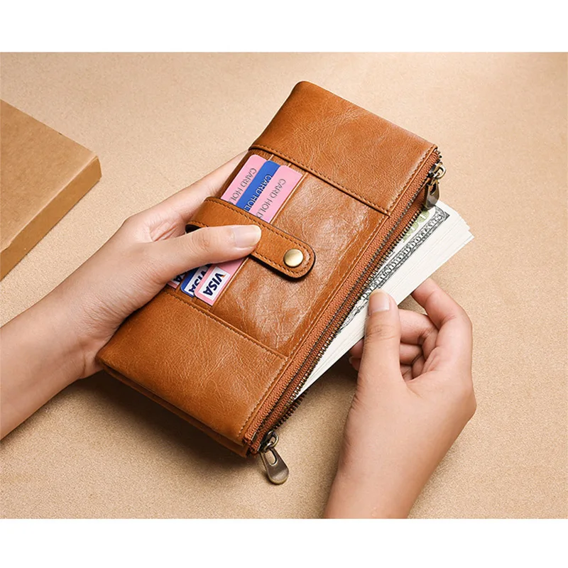 Модный мужской кошелек из натуральной кожи, RFID, роскошный фирменный дизайн, кошелек для монет, много слотов, деловой держатель для карт, длинный клатч на молнии
