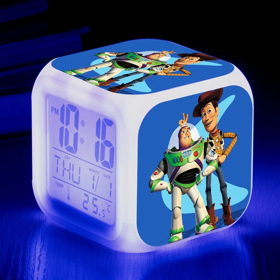 19 Toy story 4 buzz lightyear Вуди и Джесси будильник, светящийся светодиодный, изменение цвета, цифровые часы для детской комнаты, многофункциональные игрушки - Цвет: 19