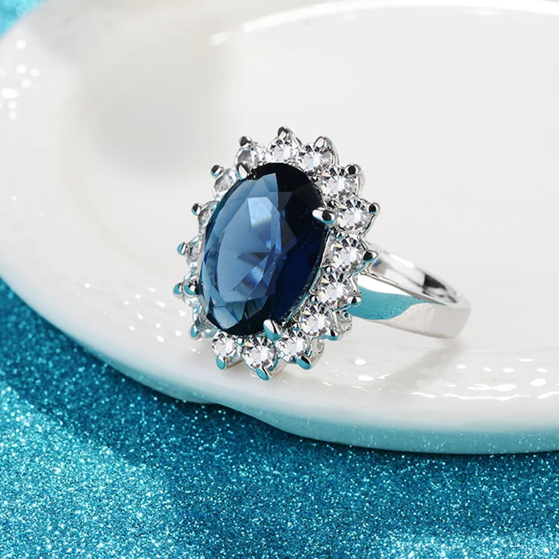 Silver Rings Cellacity Oval Sapphire Rings for Women Gemstones Flower shaped Female Engagement Ring Gifts