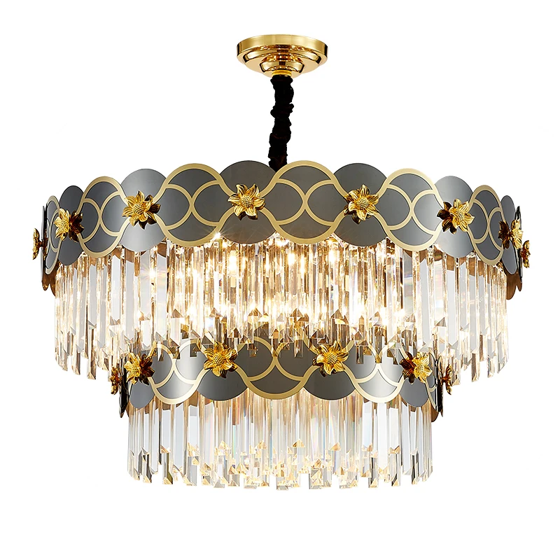 Grey and Gold Flower crystal round chandelier Luster Indoor Light Fixtures 2 Grey and Gold Flower crystal round chandelier Luster Indoor Light Fixtures 2