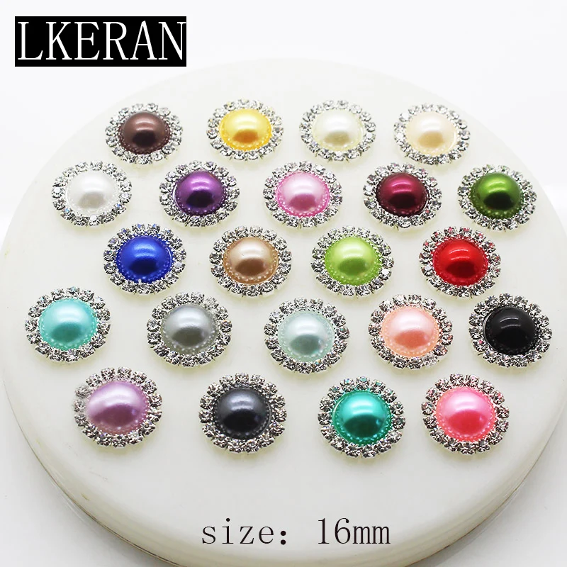 

New Quality 16mm Pearl Button 10Pc 100% Scratch-free Silvers flatback DIY Crystal decorative button crafts scrapbook accessories