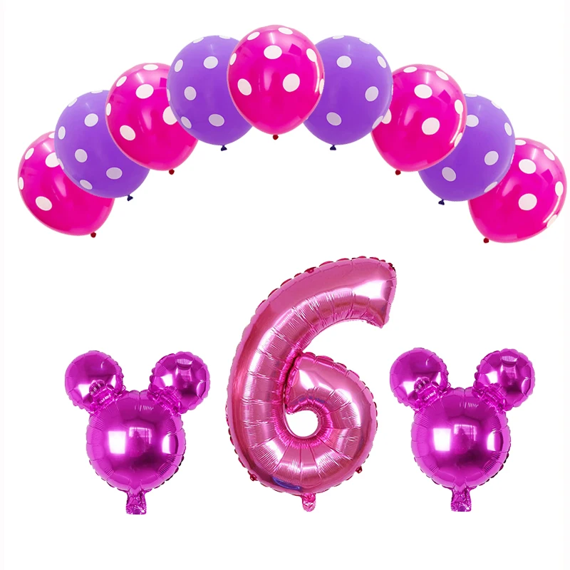 Pink 6 12 шт. фольгированные шары в виде Головы Микки, 30 дюймов, с рисунком животных из мультфильма, латексные гелиевые шары на день рождения, Минни Маус, вечерние украшения - Цвет: Pink 6