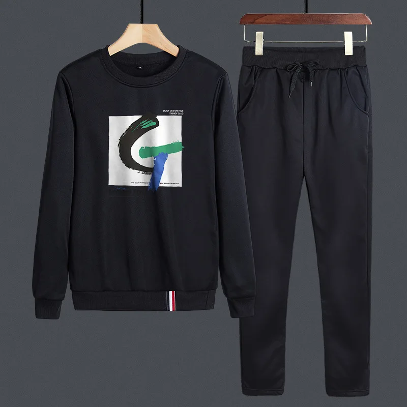 

Spring And Autumn Fashion Korean-style Simple Lettered G Young MEN'S FASHION Casual round Neckline T-shirt Students Hoodie Pants