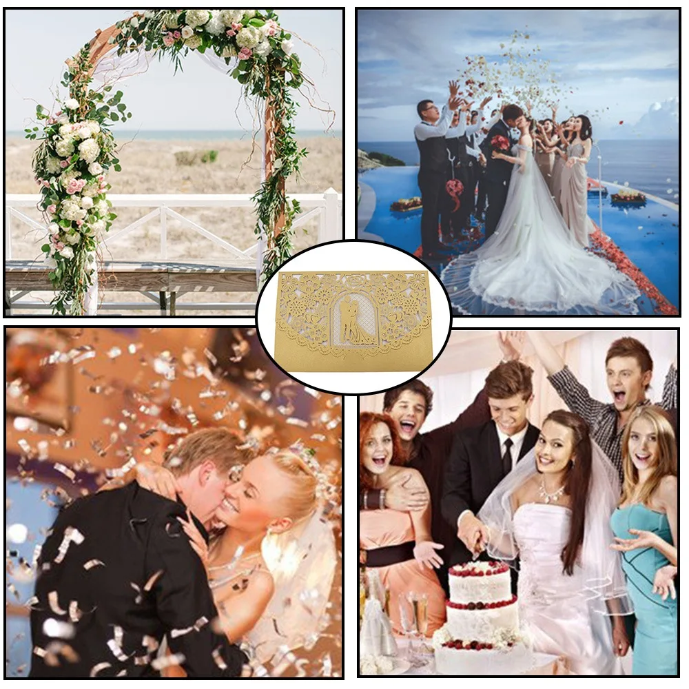  200PCS Hollow Wedding Invitation Card Inside Card Sealing Sticker Envelope Bride Groom Wedding Invi - 4000575472356