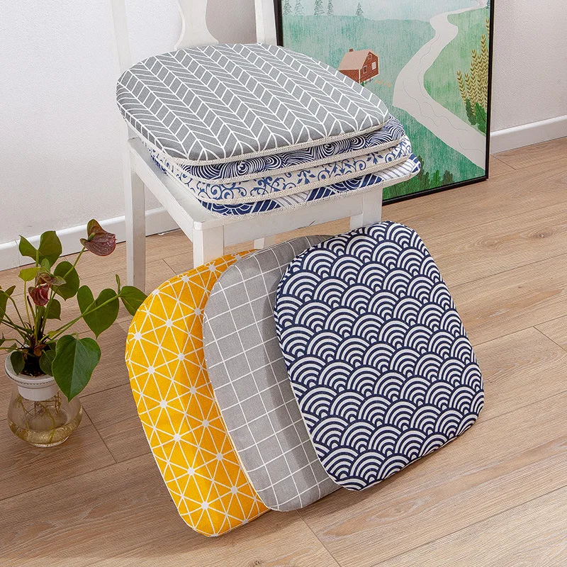 Cotton Linen Dining Chair Cushion Nordic Solid Wood Chair Cushion Horseshoe Household Four Seasons Breathable Chair Cushion