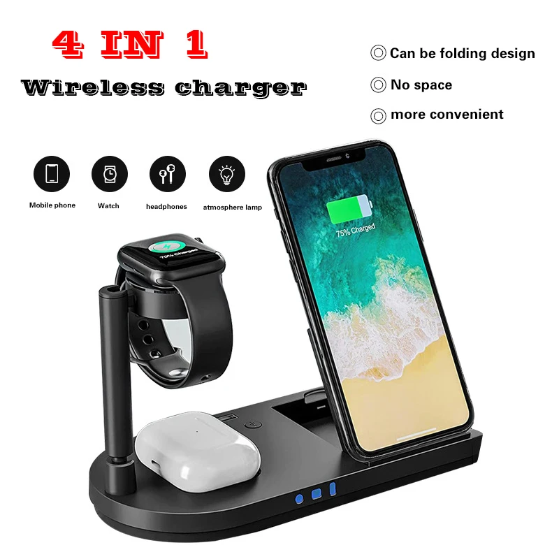 

4 in 1 10W Wireless Charging Station For iPhone 12 /13 Pro Max For Airpods iWatch Series Folding wireless charger desk lamp
