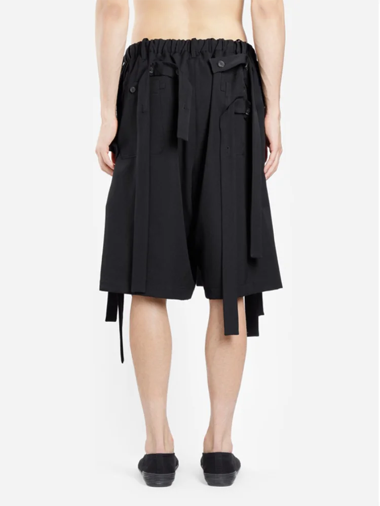 Men's Shorts Summer New Elastic Waist Multi-Button Multi-Ribbon Design Relaxed Leisure Youth Urban Trend Large Size Shorts