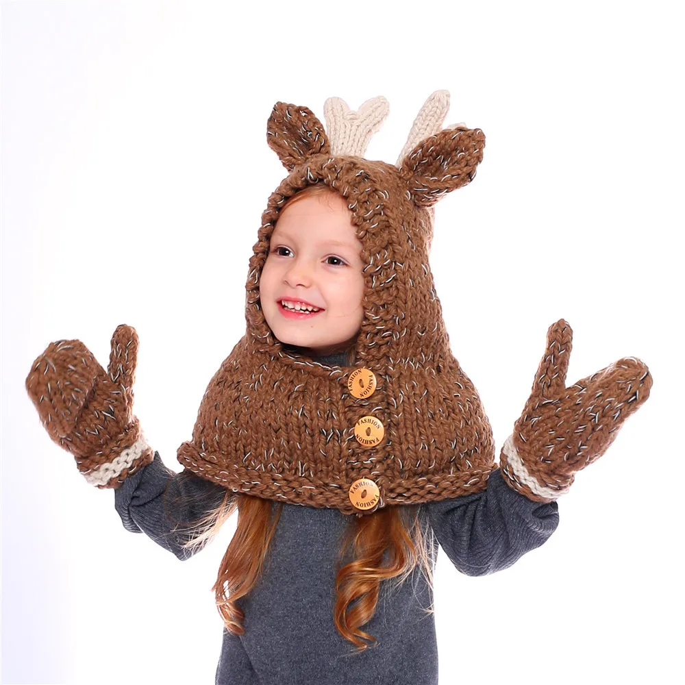 Дизайнерские шляпы с рисунком оленя, шарф для детские перчатки, Мягкая шерстяная зимняя шапка для девочек, шапка для детей, Рождественская шапка для мальчиков и девочек, HT19036