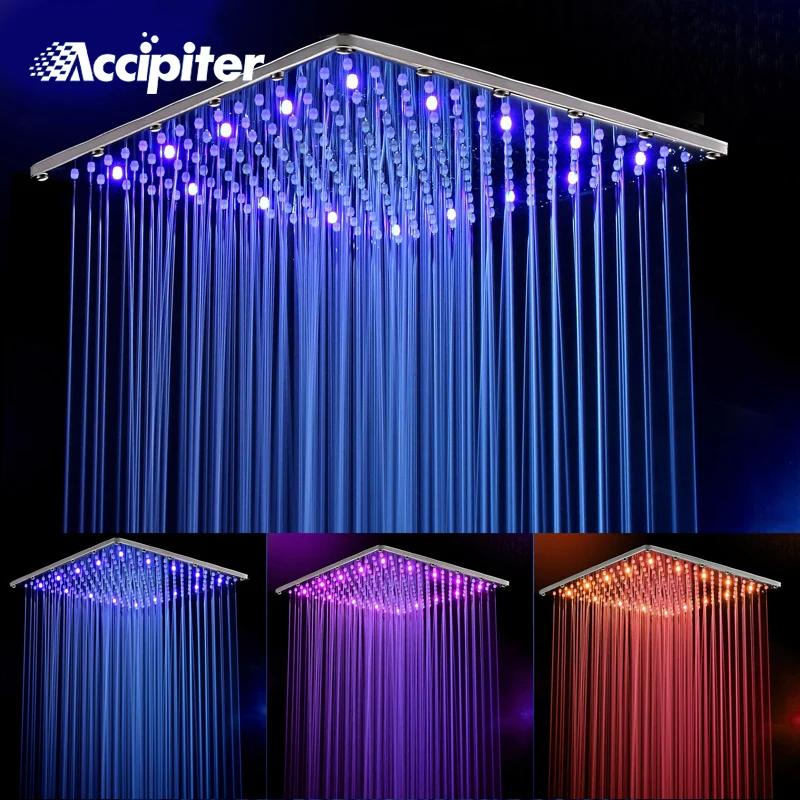 LED Brushed Nickel Shower Head Ceiling Shower Spray 16-inch Ultrathin Rain Heads