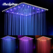 

16 Inch 40cm * 40cm Water Powered Rain Led Shower Head Without Shower Arm.Bathroom 3 Colors Led Showerhead. Chuveiro Led.