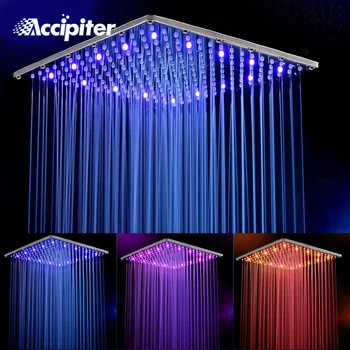 

16 Inch 40cm * 40cm Water Powered Rain Led Shower Head Without Shower Arm.Bathroom 3 Colors Led Showerhead. Chuveiro Led.