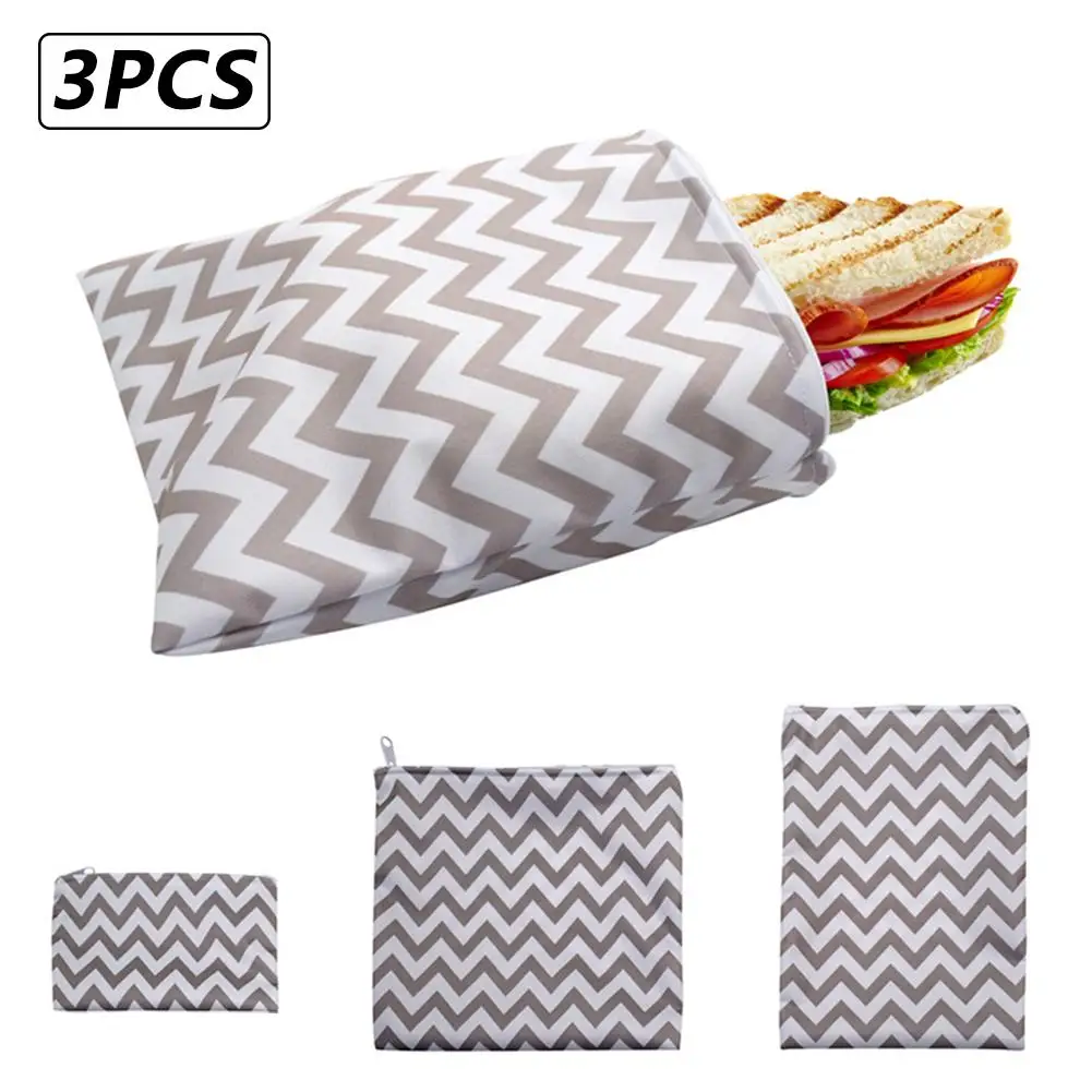3PCS Reusable Snack Bag Waterproof Bread Sandwich Pouch For School Camping Work Travel Home Kitchen Supplies | Дом и сад