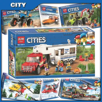 

7types 2018 City Transportation Theme Heavy Cargo Transport Pickup Caravan Car Model Building Blocks Toys Compatible With Lago