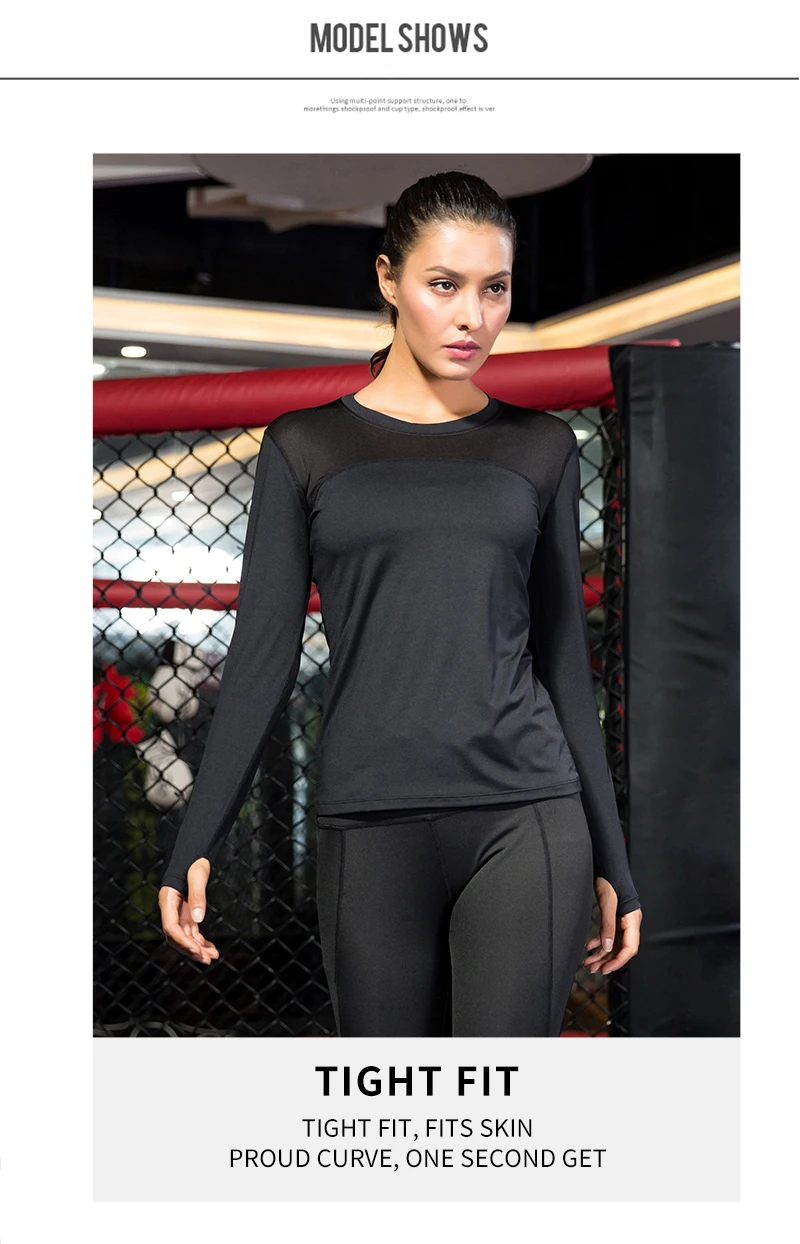 New Women's Long Sleeve Compression Tights Yoga Shirt Woman Running Fitness T-shirts Workout Sports Top Female Gym Clothing