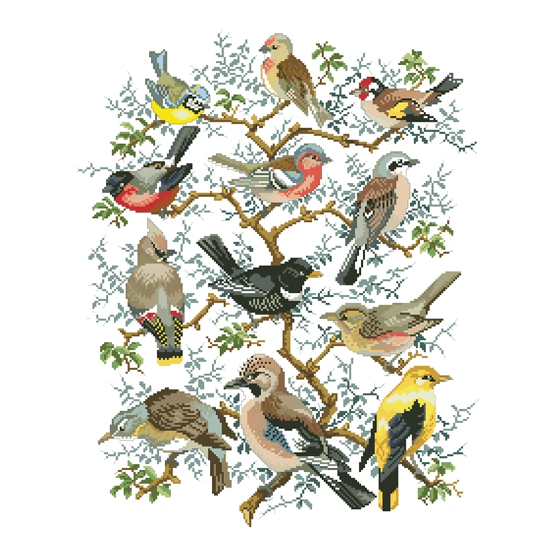 Tree with birds Dreampattern cross stitch kits embroidery needlework sets 18ct 14ct 11ct white cloth cotton thread DIY handmade cross stitch kit cross stitch tools